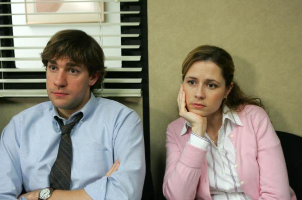 John Krasinski as Jim Halpert, Jenna Fischer as Pam Beesly