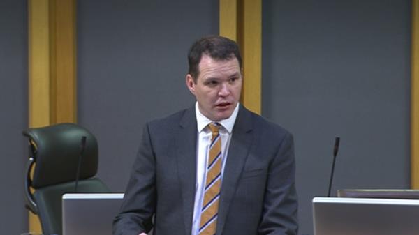 Lee Waters, Welsh government's deputy minister for climate change speaking in the Senedd. Dated 14/02/23. Pic: Senedd.TV