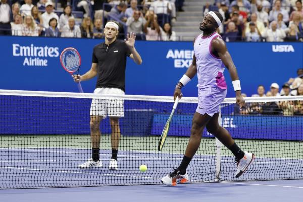 A sheepish-looking Taylof Fritz looks on after winning a point over Frances Tiafoe during his U.S. Open semifinal win.
