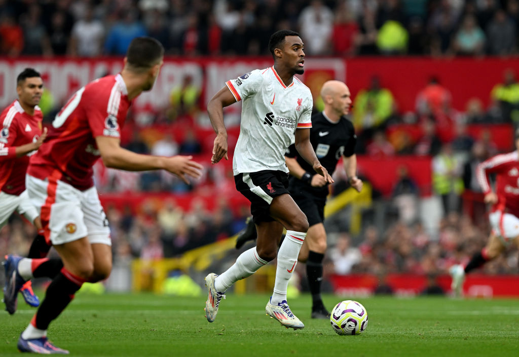 Ryan Gravenberch of Liverpool in action during the Premier League match between Manchester United FC and Liverpool FC at Old Trafford