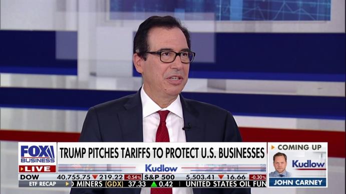 Former Treasury Secretary Steven Mnuchin reacts to the former presidents address to the Economic Club of New York on Kudlow.