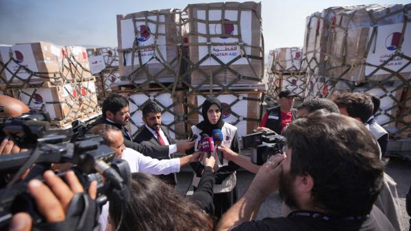 Qatar's Lowlah al-Khater speaks at a press briefing in Lebanon on Tuesday October 8.