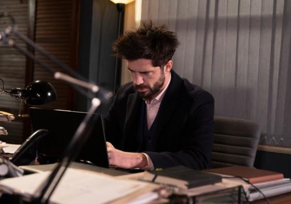 A frustrated Adam in the solicitors office in Corrie