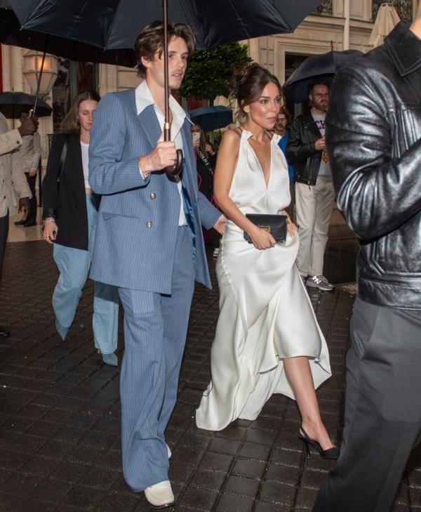 David Beckham and his children, Romeo, Cruz, Harper Seven, and Cruz's girlfriend, Jackie Apostel, leaving a hotel in Paris to attend Victoria Beckham's fashion show