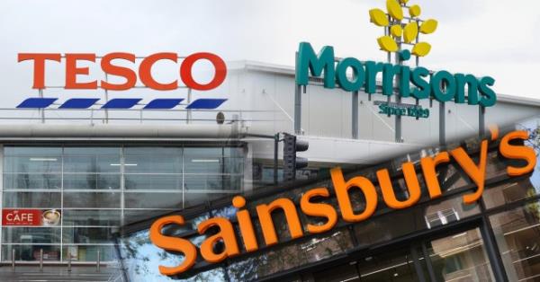 Tesco、Morrisons和Sainsbury's标志图片