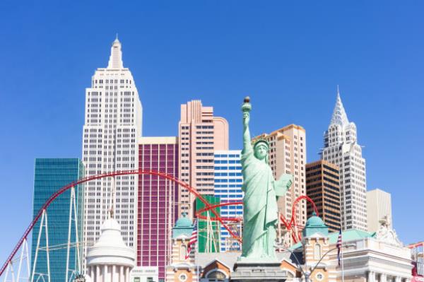 The Big Apple Coaster loops around New York-New York hotel.