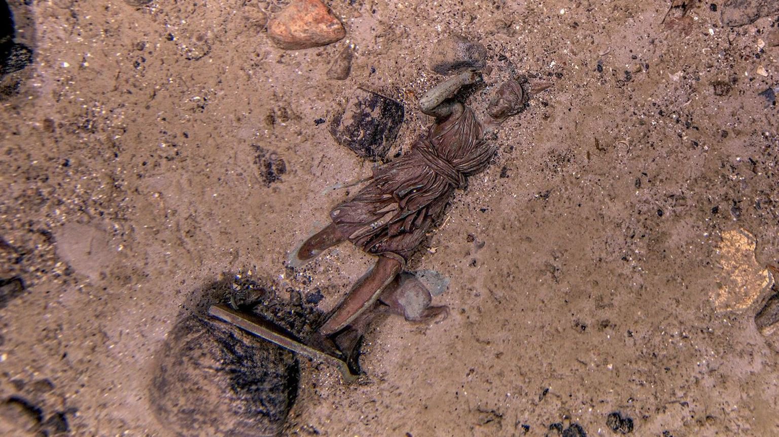 A statue of Diana of Versailles, last seen in 1986, lying on the seabed