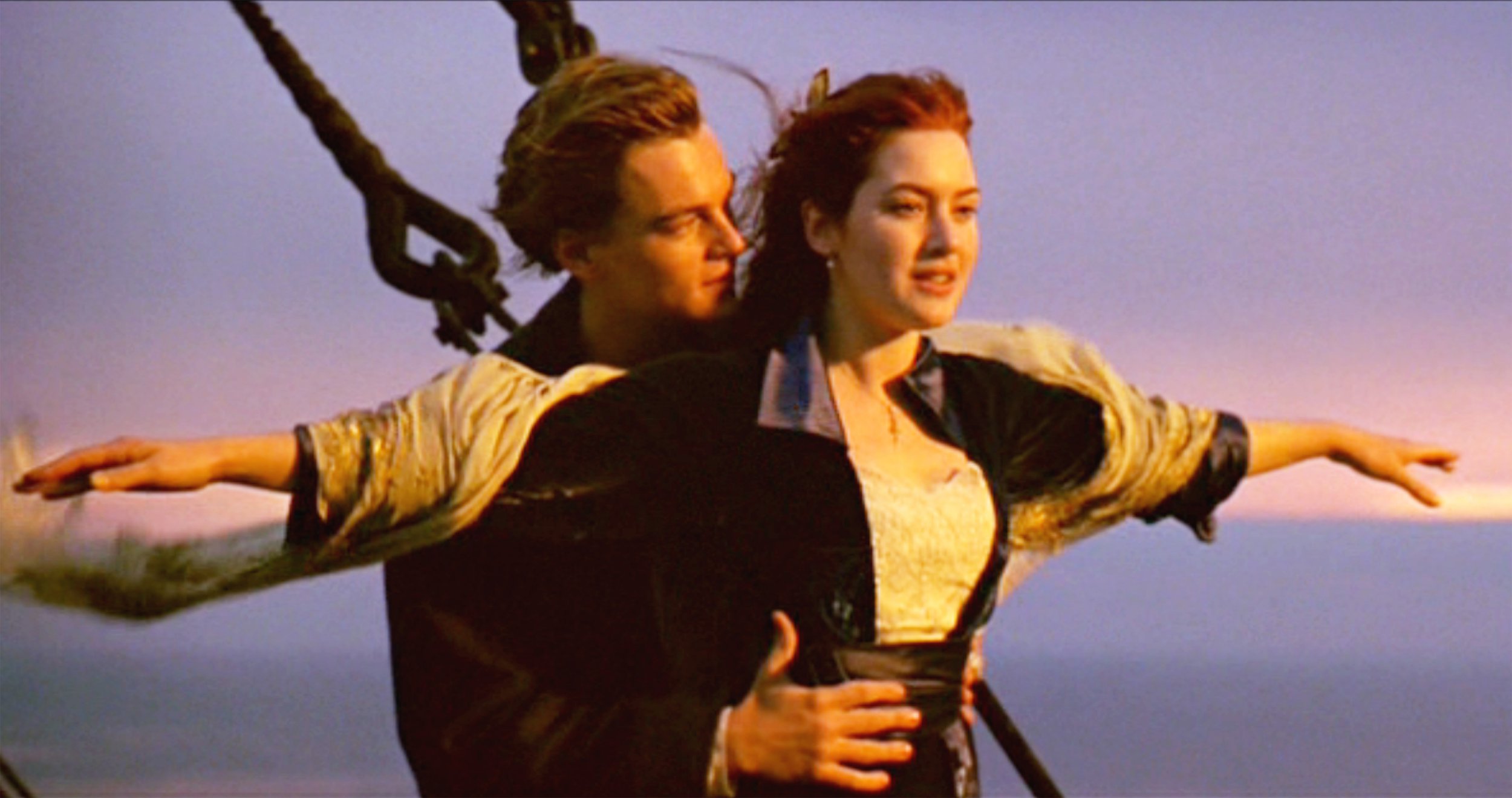 Leonardo DiCaprio as Jack and Kate Winslet as Rose in the 1997 James Cameron film, Titanic