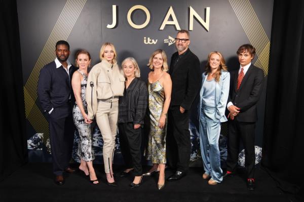 Gershwyn Eustache Jr., Kirsty J. Curtis, Sophie Turner, Ruth Kenley-Letts, Anna Symon, Richard Laxton, Laura Aikman and Frank Dillane attend the launch of new ITV series Joan, at Jack Solomons Club in London on September 19, 2024.