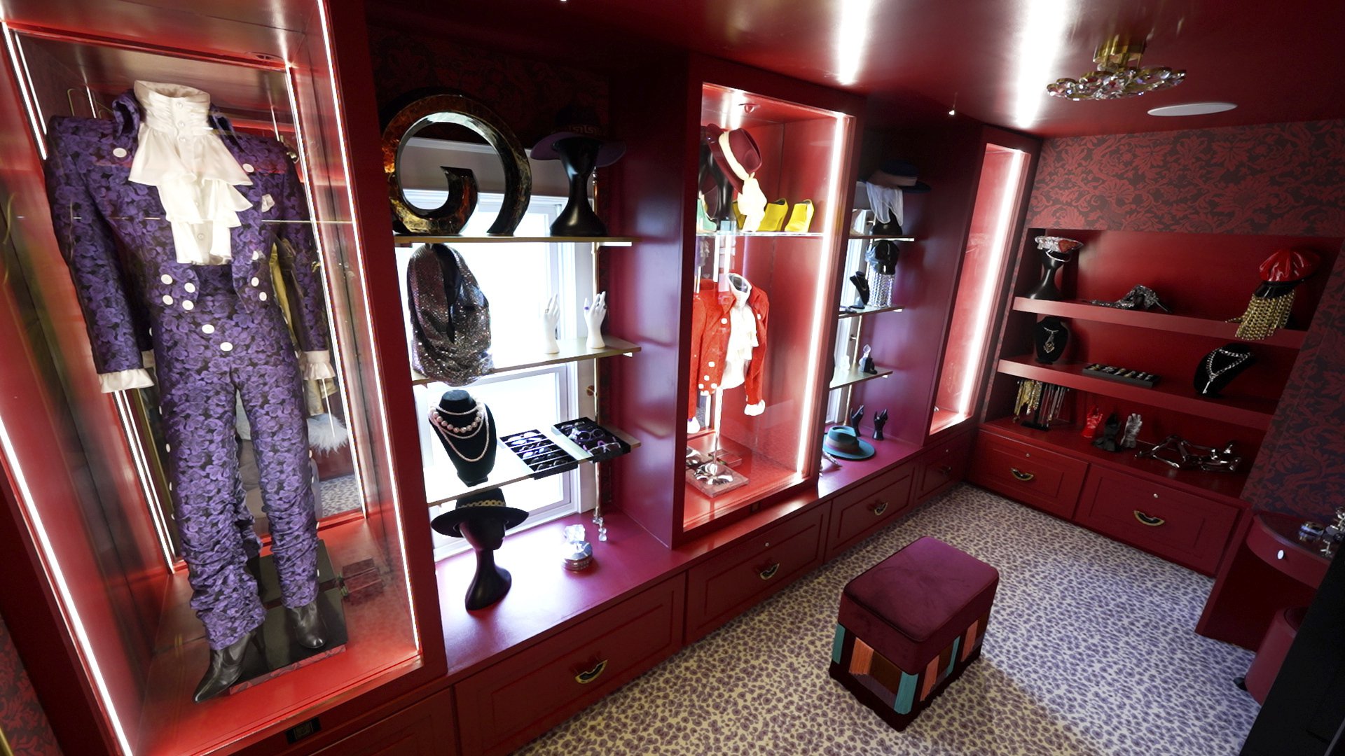Costumes from Prince???s performances and 80s-themed accessories await guests at the newly-renovated Purple Rain House on Wednesday, Sept. 18, 2024 in Minneapolis, Minn. (AP photo/Mark Vancleave)