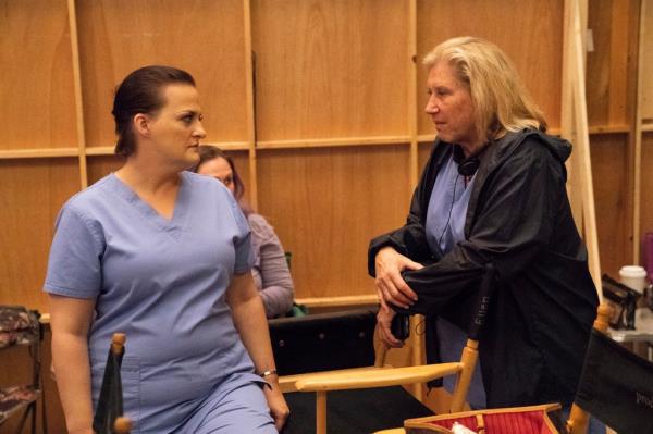 (L-R): Elisabeth Finch (Writer), Linda Klein (Co-Executive Producer) on set of "GREY'S ANATOMY."