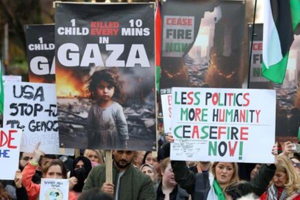Crowds outside the American embassy in Dublin. Picture: Leah Farrell