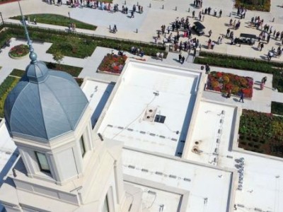 The Moses Lake Washington Temple basks in the late afternoon sunlight in Moses Lake, Washington, Friday, Sept. 15, 2023.