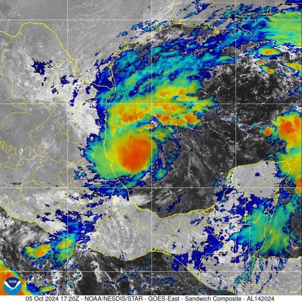 Tropical Storm Milton on satellite just before 2 p.m. on Saturday, Oct. 5, 2024.