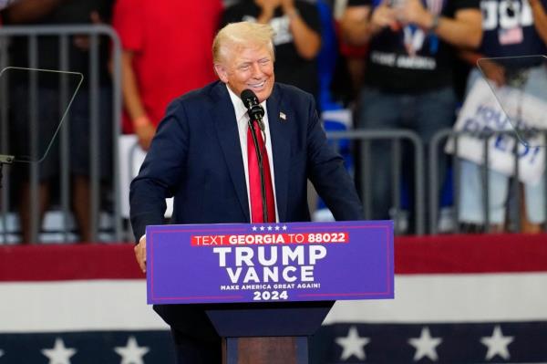 Former President Donald Trump speaking at a campaign rally at Georgia State University in Atlanta, 2024