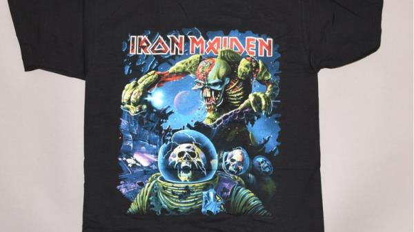 Pic: Police Scotland of the front (left) and back of an Iron Maiden T-Shirt, similar to the one worn by a man in 2015