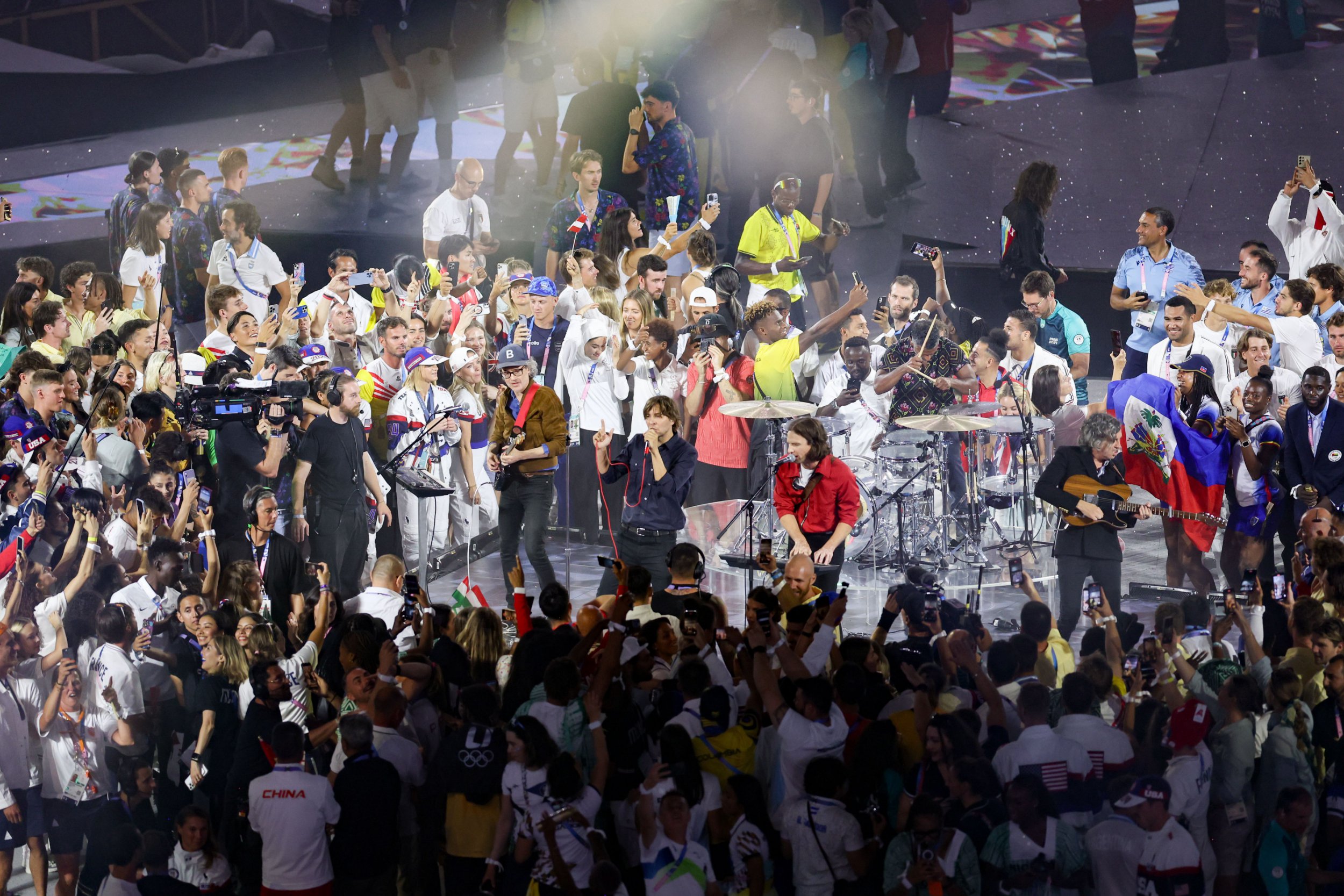 Red Hot Chili Peppers performing on Venice Beach for the Olympics closing ceremony