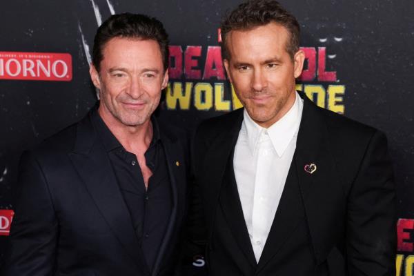 Hugh Jackman and Ryan Reynolds attend the premiere of "Deadpool and Wolverine" in New York City in July.