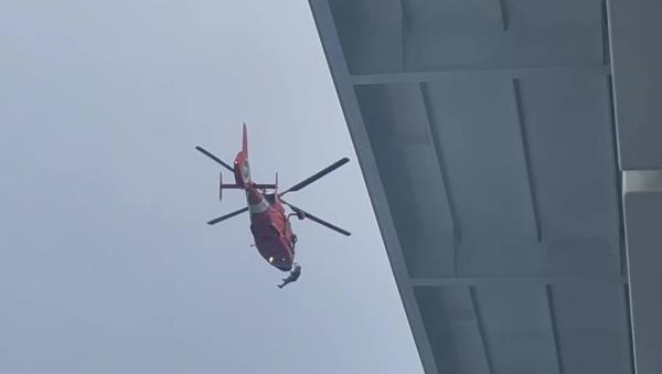 A helicopter evacuates sick passengers off the Sun Princess cuise ship stranded in the waters off the coast of Florida before Hurricane Milton on Oct. 8, 2024.