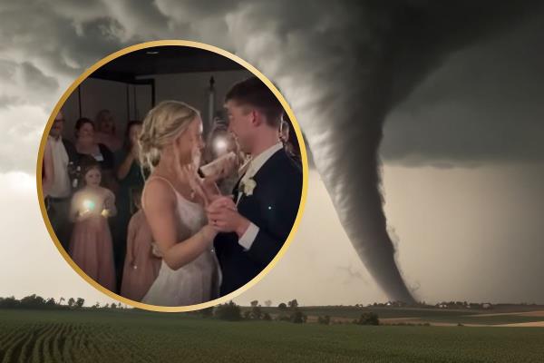 Their love couldn't be defeated even by a tornado! The newlyweds danced their first dance in a bomb shelter.