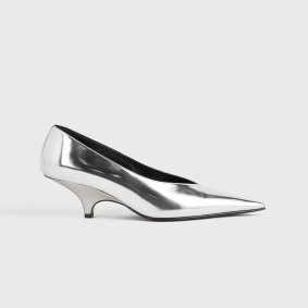 Totême’s silver kitten heel is a style staple in Erin Deering’s wardrobe.