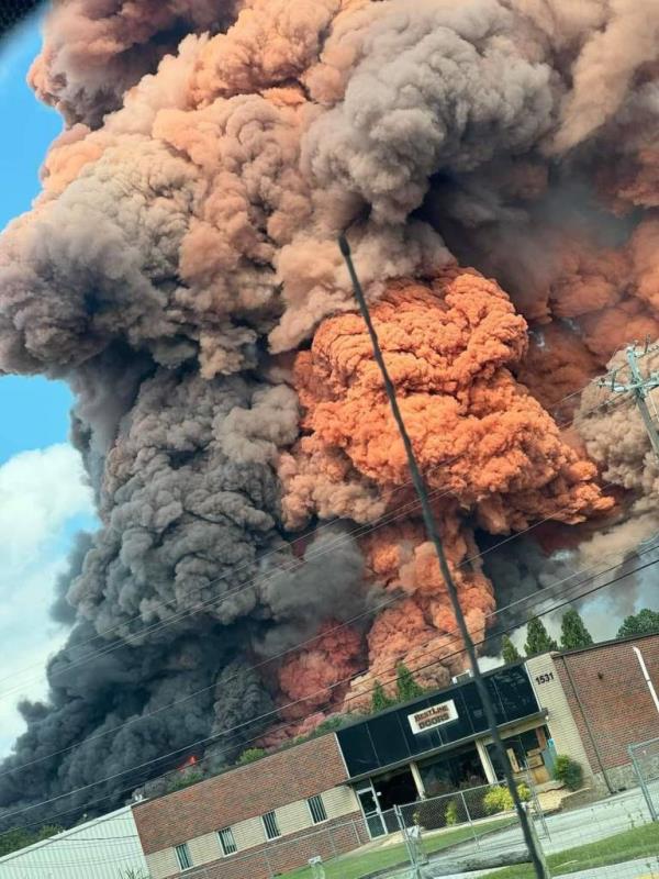 Smoke coming from a BioLab plan in Conyers, Georgia on Sept. 29, 2024.