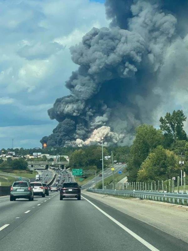 Plumes of smoke seen near a highway near Conyers.