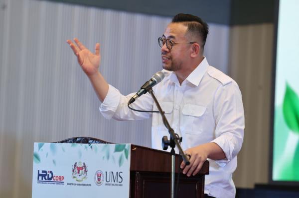 Human Resources Minister Steven Sim Chee Keong delivering his speech at the Future Workforce in Sustainable Agriculture Forum at Universiti Malaysia Sabah, Sandakan campus on Friday (Sept 6).