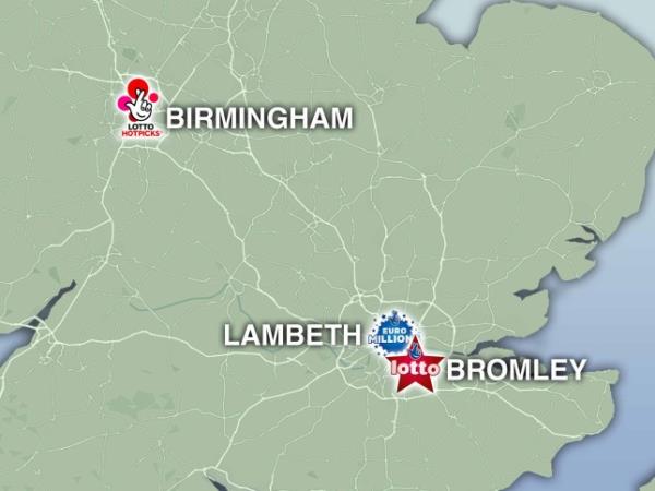 Map shows where unclaimed National Lottery prizes are.