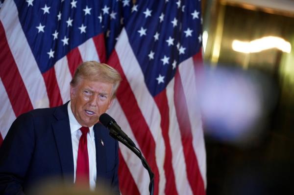Republican presidential nominee and former U.S. President Donald Trump speaks to the press at Trump Tower in New York City, U.S., September 26, 2024.