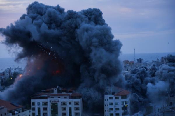 Smoke rises from an explosion caused by an Israeli airstrike.