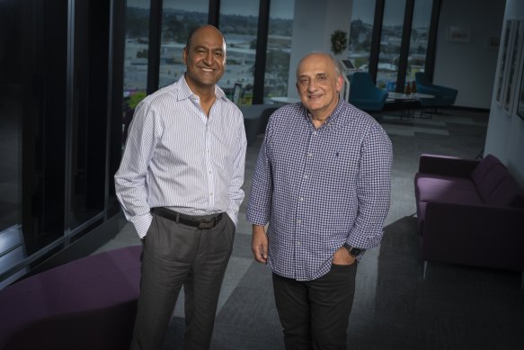 Sigma Healthcare boss Vikesh Ramsunder and Chemist Warehouse CEO and co-founder Mario Verrocchi.