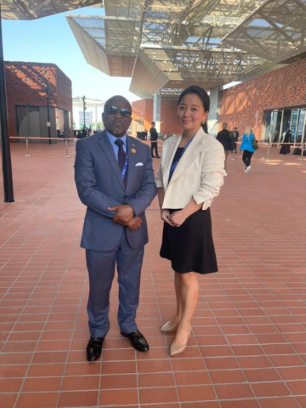Malawi Vice President Honorable Michael Usi with Gold Standard CEO Margaret Kim at COP28 Dubai <p style=