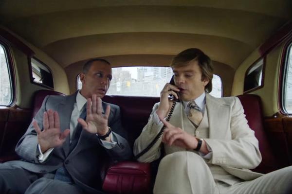 Jeremy Strong and Sebastian Stan as Roy Cohn and Donald Trump