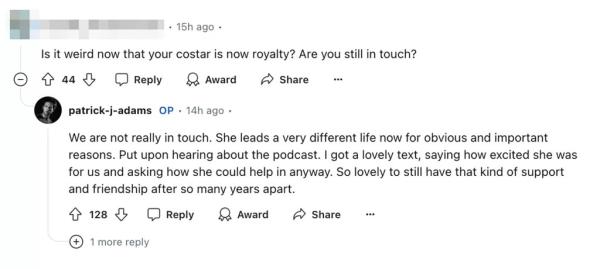 "She leads a very different life now for obvious and important reasons," Adams said in a Reddit thread.