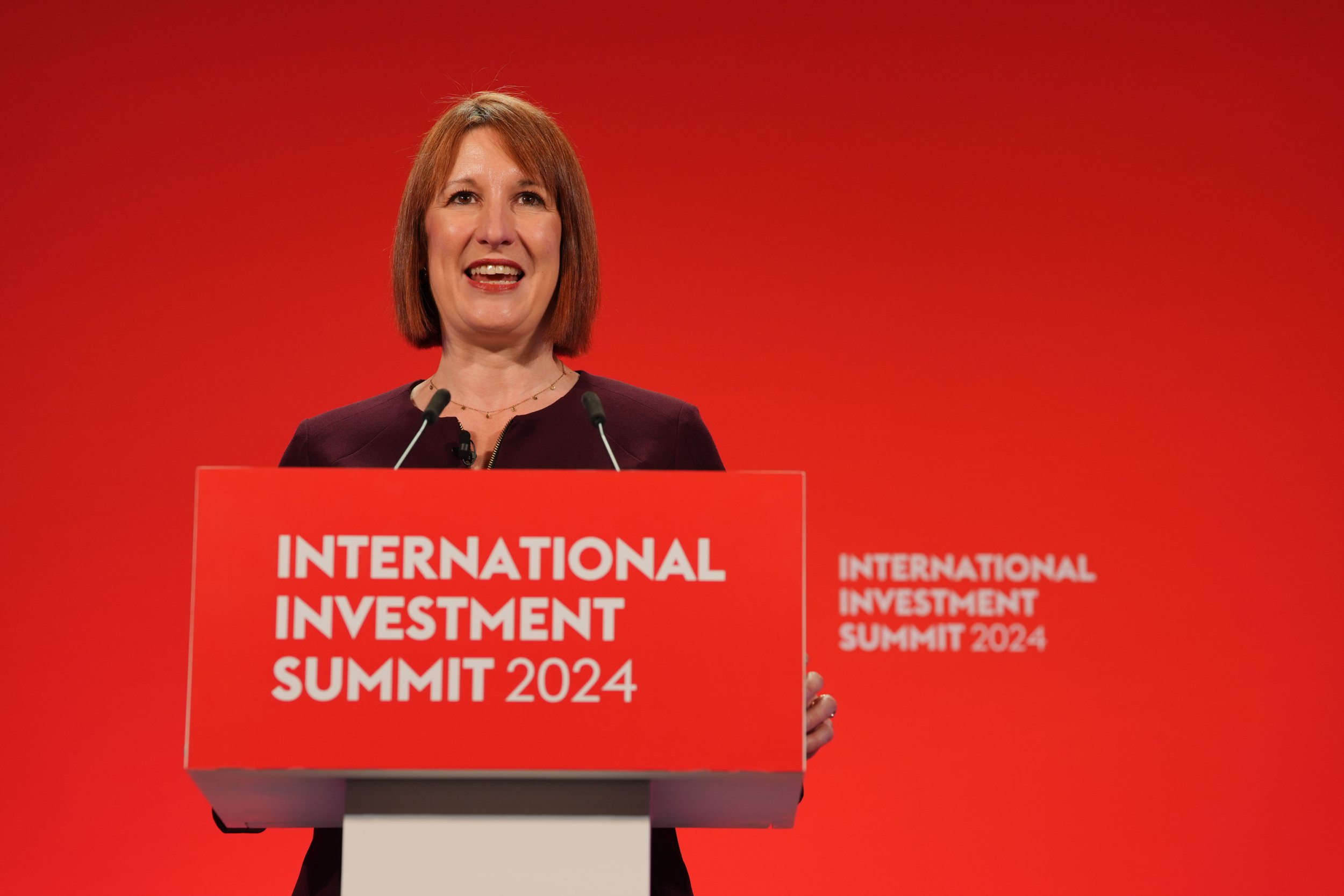Chancellor of the Exchequer Rachel Reeves makes her keynote speech during the International Investment Summit in London, on October 14 2024