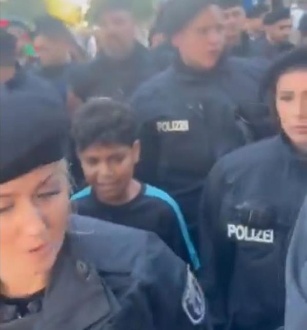 This screen grab shows the child surrounded by police officers in Berlin, Germany, Sept. 21, 2024.