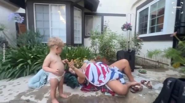 Downing's incredible birthing story was captured on her Ring camera.
