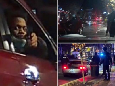 Police are pictured at the scene of the attempted carjacking.
