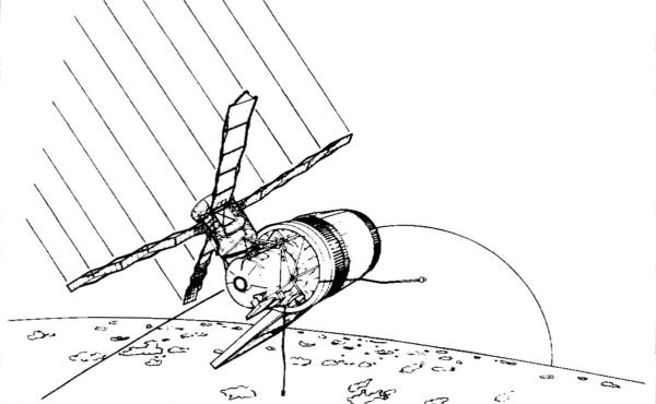 天空实验室在速度矢量最小阻力姿态上的插图