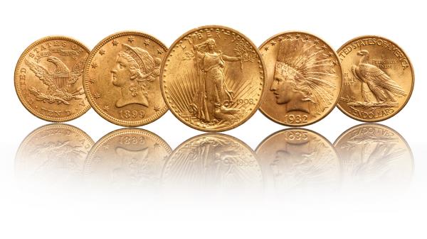 Liberty Head coins spread on table