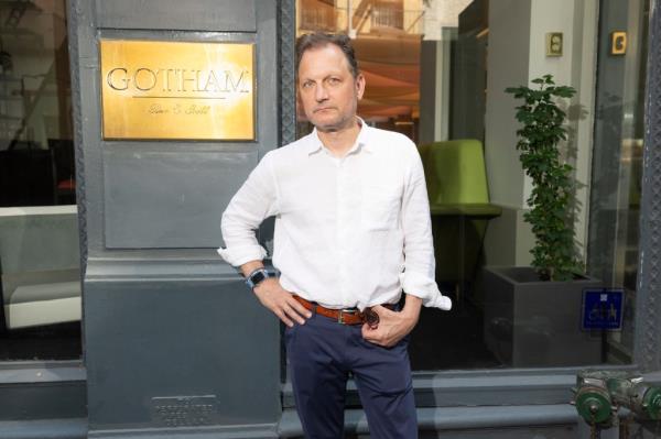 Bret Csencisitz, managing director and investor of Gotham Bar and Grill, standing in front of the eatery in Manhattan