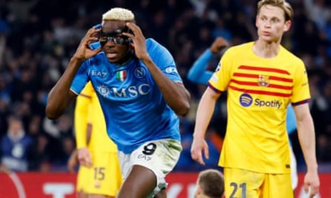 Victor Osimhen celebrates after scoring for Napoli against Barcelona in last season’s Champions League