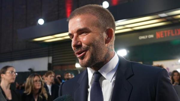 David Beckham speaks to Sky's Katie Spencer at the premiere of his Netflix documentary.