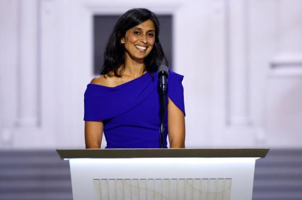Usha Chilukuri Vance, wife of J.D. Vance speaks on stage on the third day of the Republican National Convention at the Fiserv Forum on July 17, 2024 in Milwaukee, Wisconsin.
