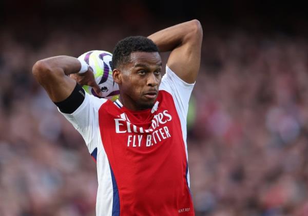 Jurrien Timber of Arsenal during the Premier League match between Arsenal FC and Leicester City FC