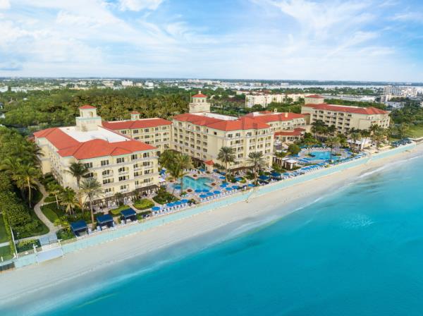 Aerial view of Eau Palm Beach resort.