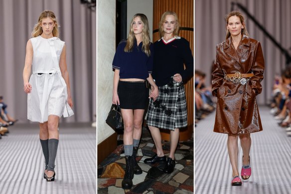 Sunday Rose Kidman-Urban makes her modelling debut for Miu Miu at Paris Fashion Week; attending the show’s after party at Gigi with her mother Nicole Kidman; Hilary Swank making her modelling debut in the Miu Miu show.