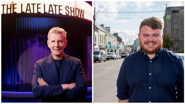 Patrick Kielty pictured with The 2 Johnnies on The Late Late Show.