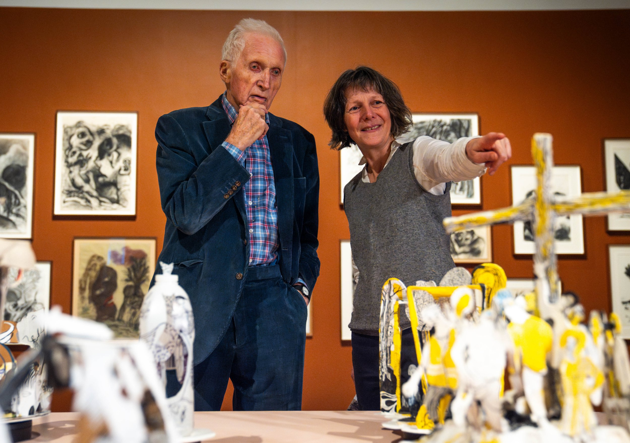 David Dimbleby with his daughter Liza Dimbleby at Towner Eastbourne art gallery in Eastbourne